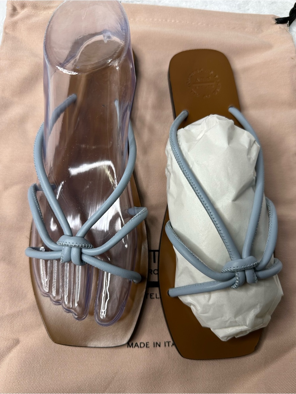 Women’s Knotted Strap Square-Toe Sandals — Light Blue